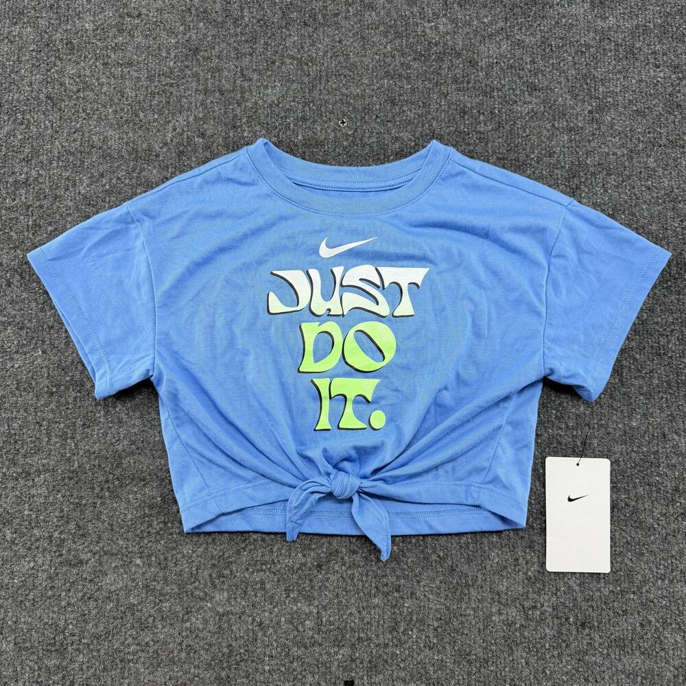 Nike Shirt Girls 5 University Blue Just Do It Cropped Tie Graphic Tee J628-B9F